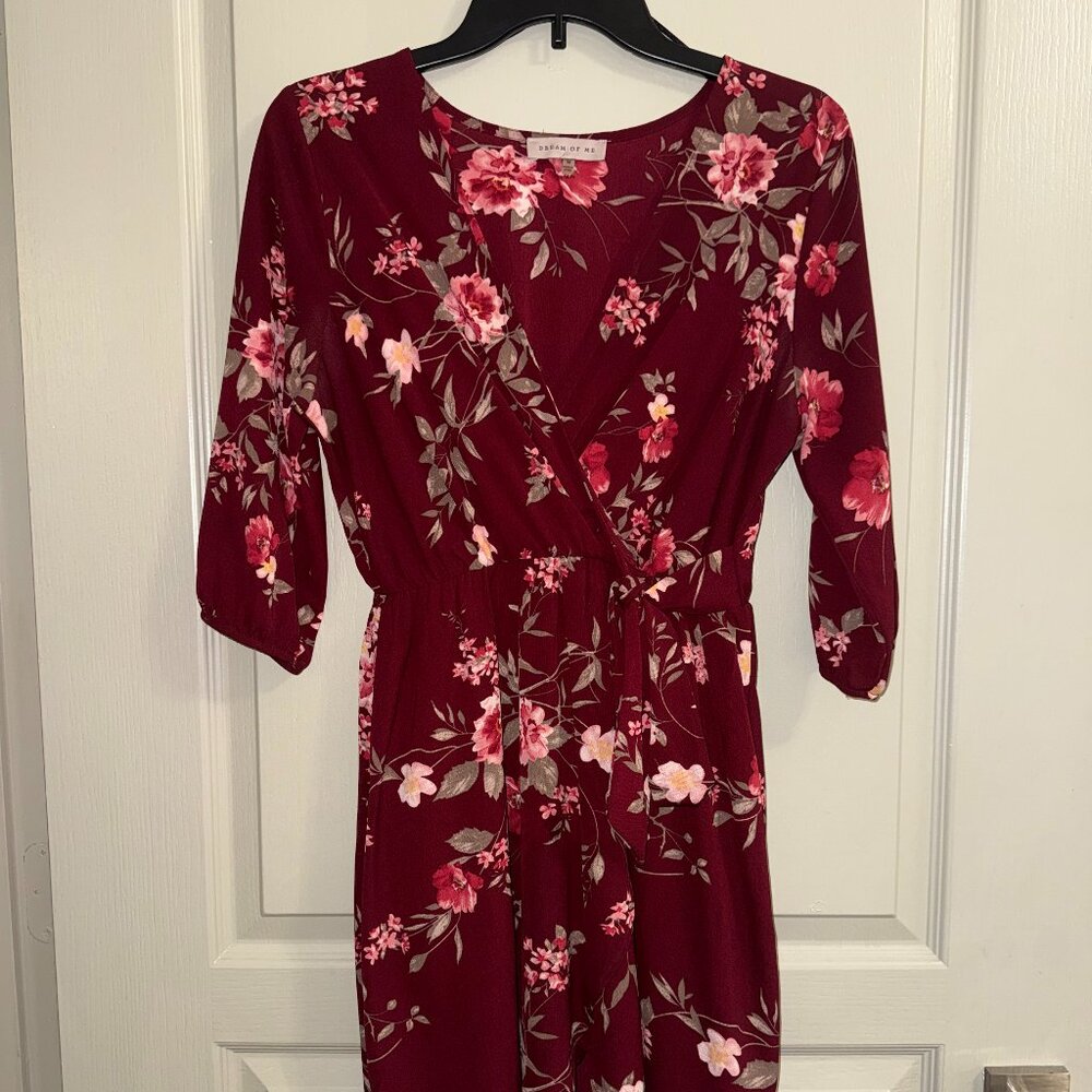 Women's Dream of Me Burgundy Floral Print Dress S M